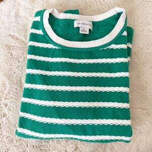 Vintage Liz Claiborne Textured Sweater Green White Cable Stripe CrewNeck Size XL